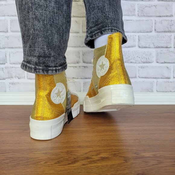 ⭐Converse Chuck 70 Plus Glitter Hi Size 8 Women's Shoes Sneakers Gold A08176C⭐ - Picture 5 of 13